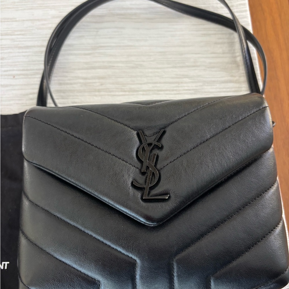 YSL Loulou Shoulder Bag Matelasse Chevron Leather Toy All Black with Dust Bag